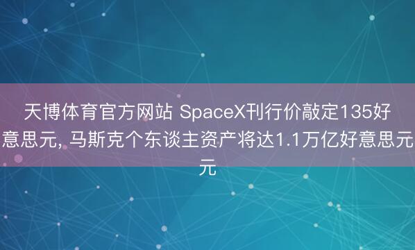 天博体育官方网站 SpaceX刊行价敲定135好意思元， 马斯克个东谈主资产将达1.1万亿好意思元